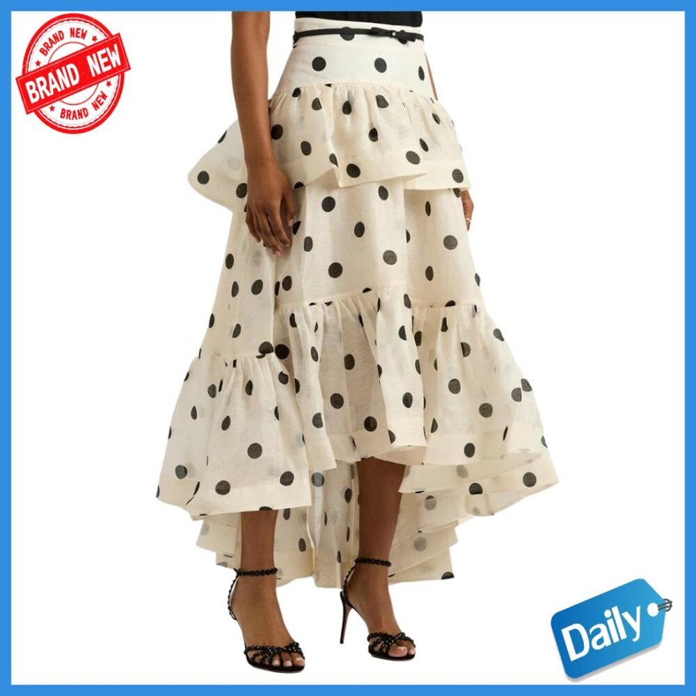 Polka Dot Maxi Skirt High Waist Asymmetrical Ruffle Layered Summer